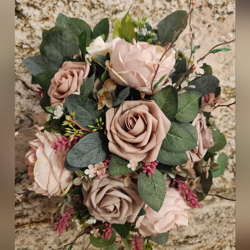 Ling’s Flowers Vase Arrangement Centerpiece Dusty Rose Cream Wedding Baby Shower